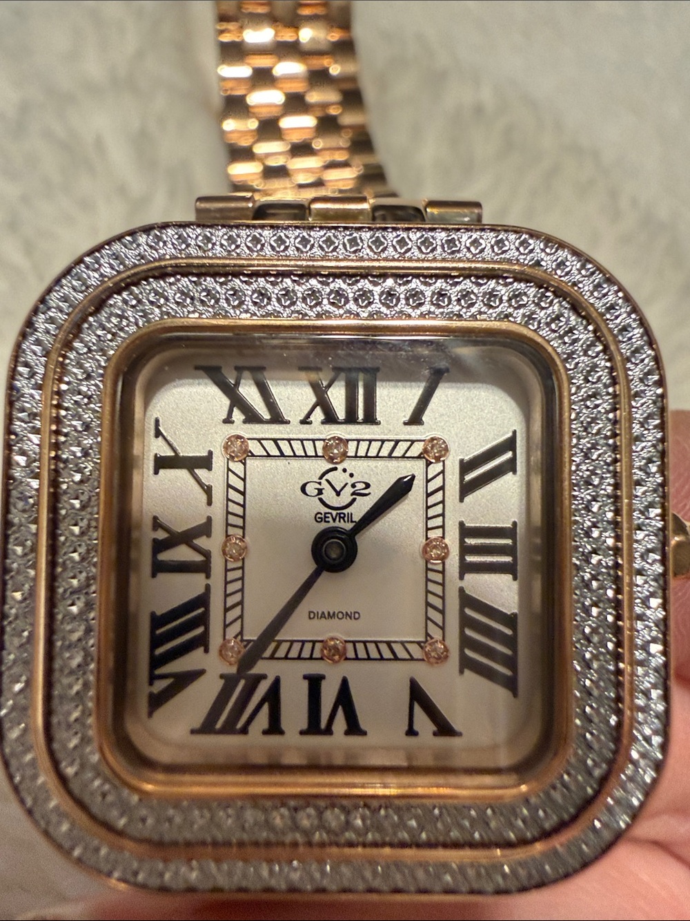 Gold Crystal-Trim Square Dial Women's Bracelet Watch - Picture 3 of 11